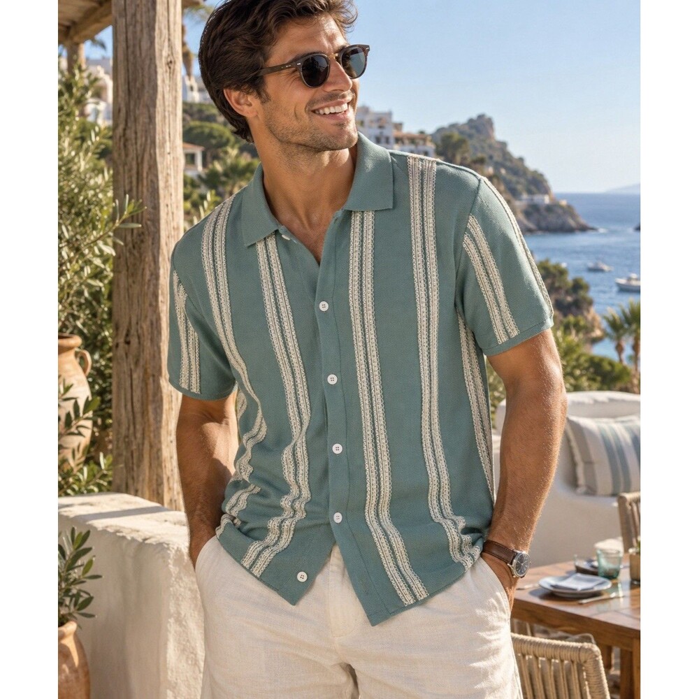 Madewell Sweater Polo Mens XS Green Striped Button Up Preppy Coastal NZ237 Nwt